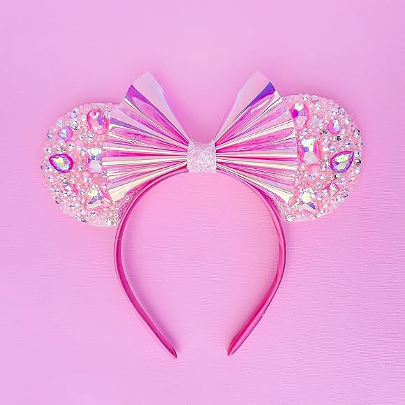 Pink Iridescent Sparkle Mickey Ears, Pink Mouse Ears, Pink Rhinestone Mouse Ears | Amazon (US)