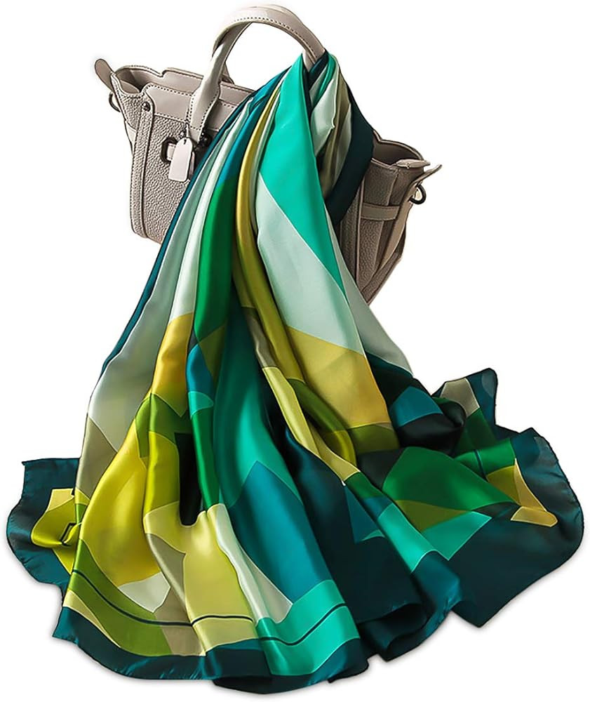 LumiSyne Women's Silk Scarves Retro Printed Geometric Stripe Long Shawl Warm Wrap Sunscreen Shawl... | Amazon (US)