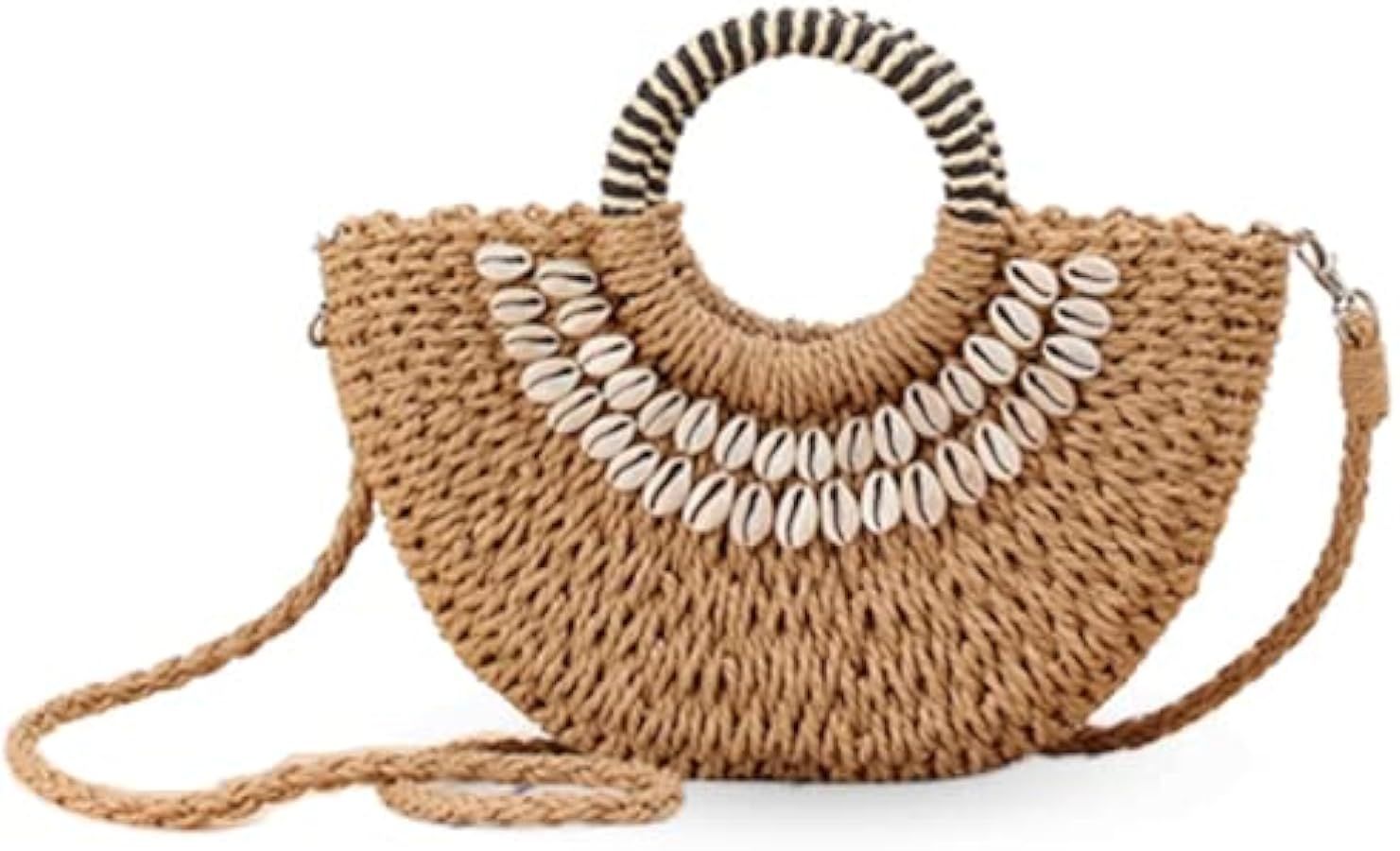 Mini Semi-circle Rattan Straw Handbags, Hand-woven Women Summer Retro Straw Tote Bag Shoulder Bag... | Amazon (US)
