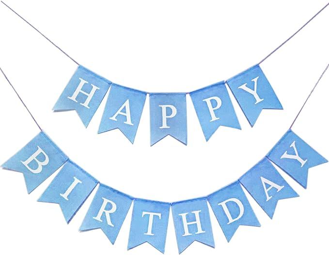 Imitated Burlap Happy Birthday Banner Blue, Pre-assembled Reusable Birthday Banner for Men Boys B... | Amazon (US)