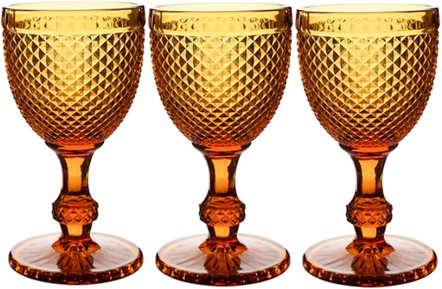 Taganov Amber Wine Glasses Set of 3 Vintage Glassware 10 oz Colored Water Goblets Drinking Pretty... | Amazon (US)