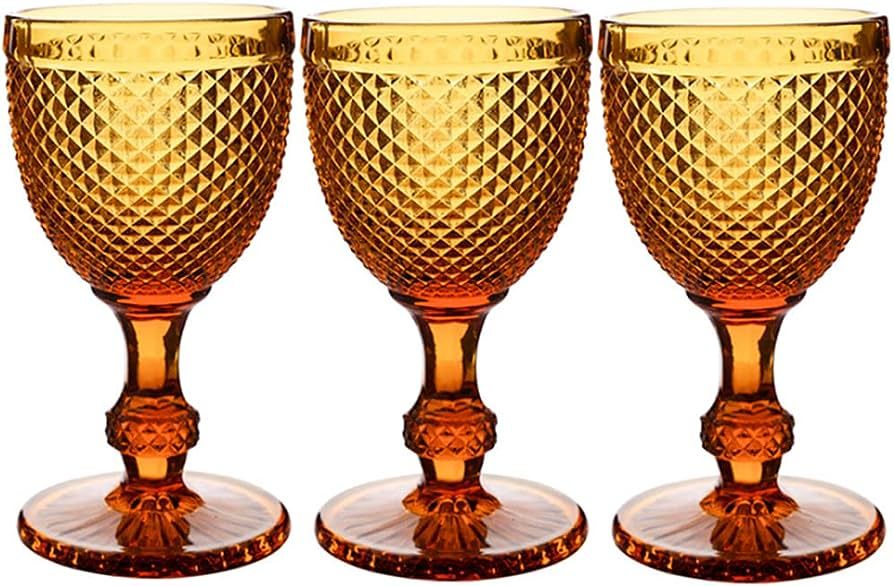 Taganov Amber Wine Glasses Set of 3 Vintage Glassware 10 oz Colored Water Goblets Drinking Pretty... | Amazon (US)