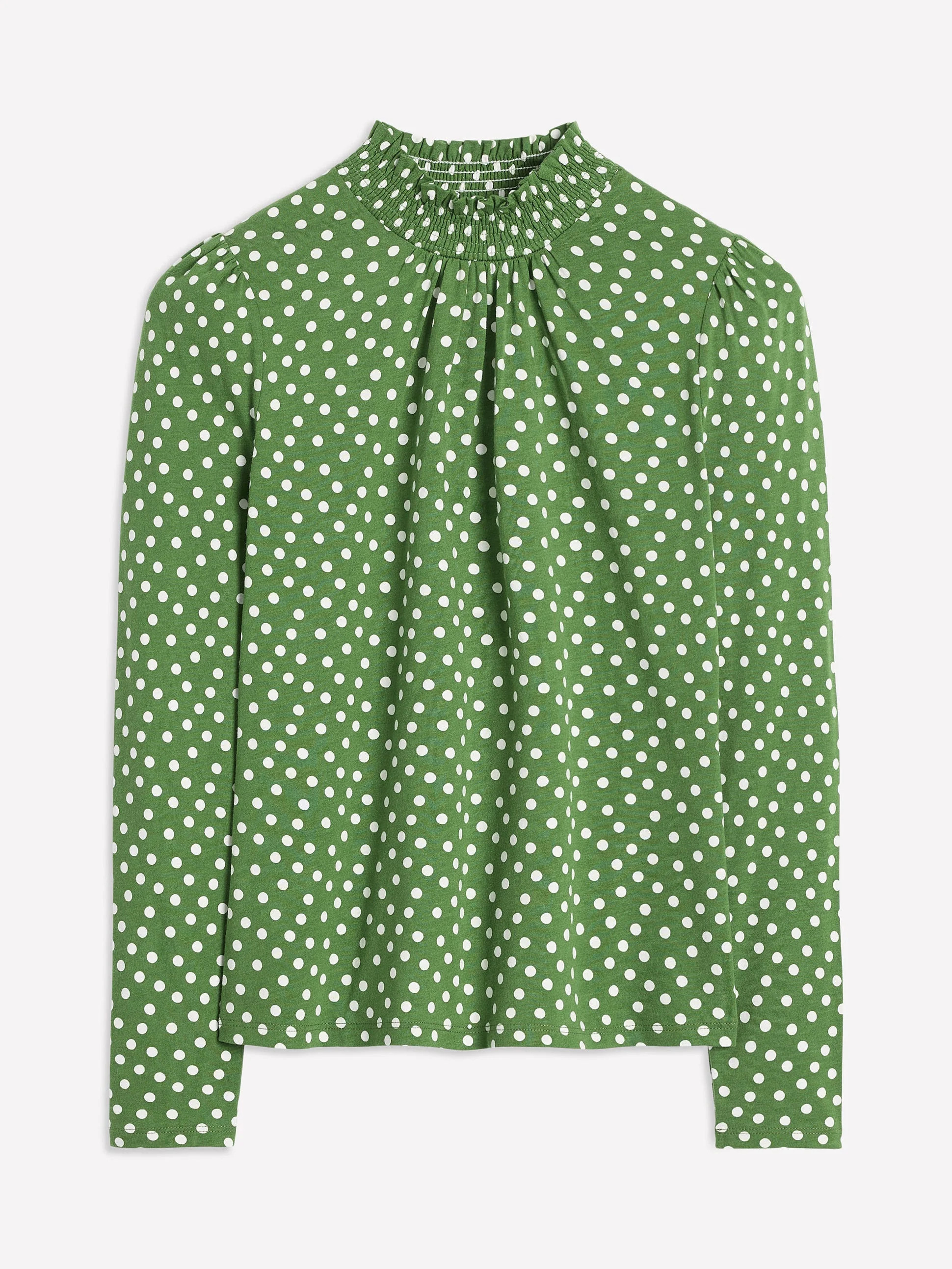 Smocked Neck Printed Top-Promenade Green, Abstract Dot | Boden (US)
