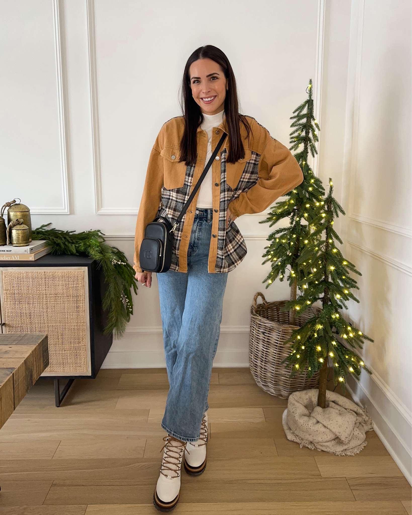 Amazon Shacket: sized up to a L
Mockneck top: true to size (S) 
Jeans: true to size (S) 
Boots: true to size

#LTKunder50 #LTKSeasonal #LTKCyberweek