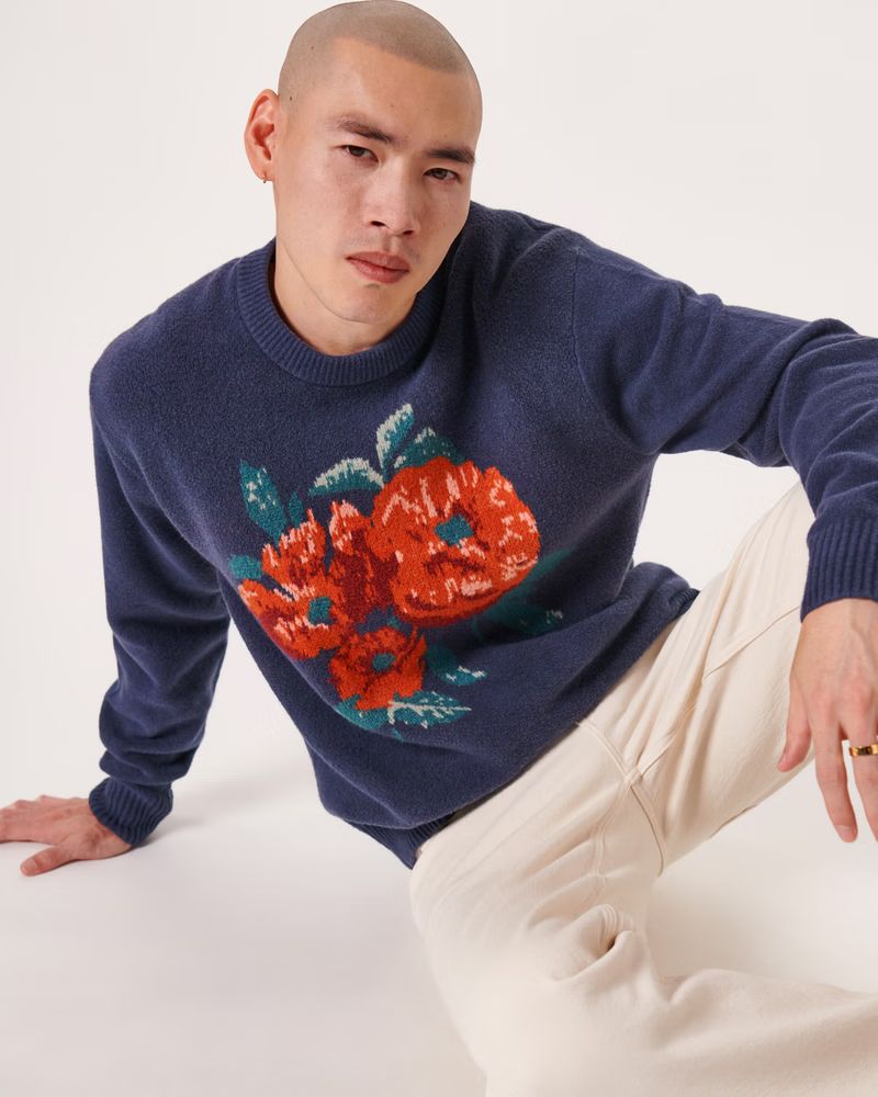 Men's Floral Crew Sweater | Men's Tops | Abercrombie.com | Abercrombie & Fitch (US)