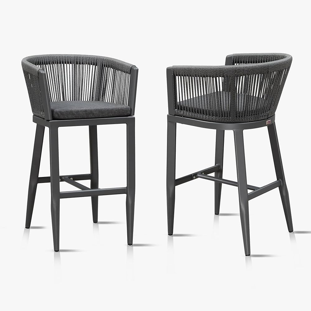 PURPLE LEAF Outdoor Bar Stools Set of 2 Wicker Bar Height Stool Bar Chairs Aluminum Barstool for Outdoor or Indoor Kitchen Balcony Lawn Grey | Amazon (US)
