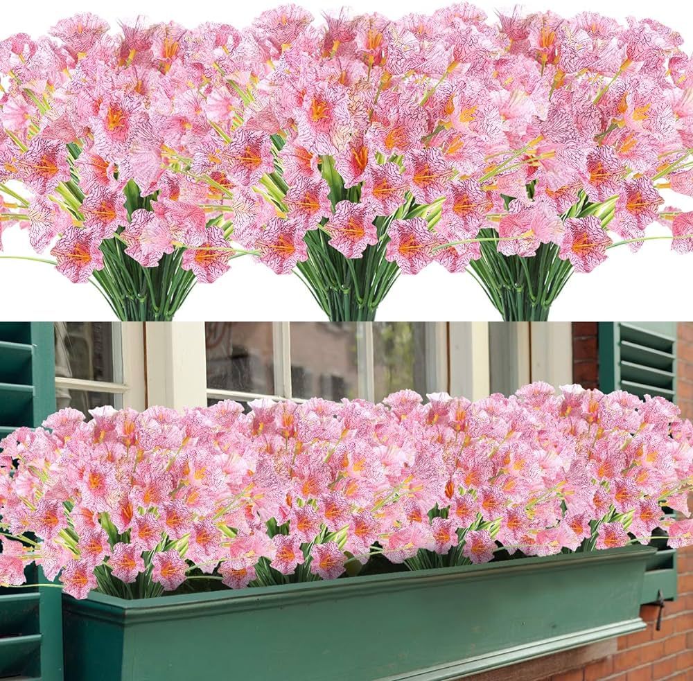 Artificial Flowers 12 Bundles Outdoor UV Resistant Fake Flowers No Fade Faux Plastic Greenery Shr... | Amazon (US)