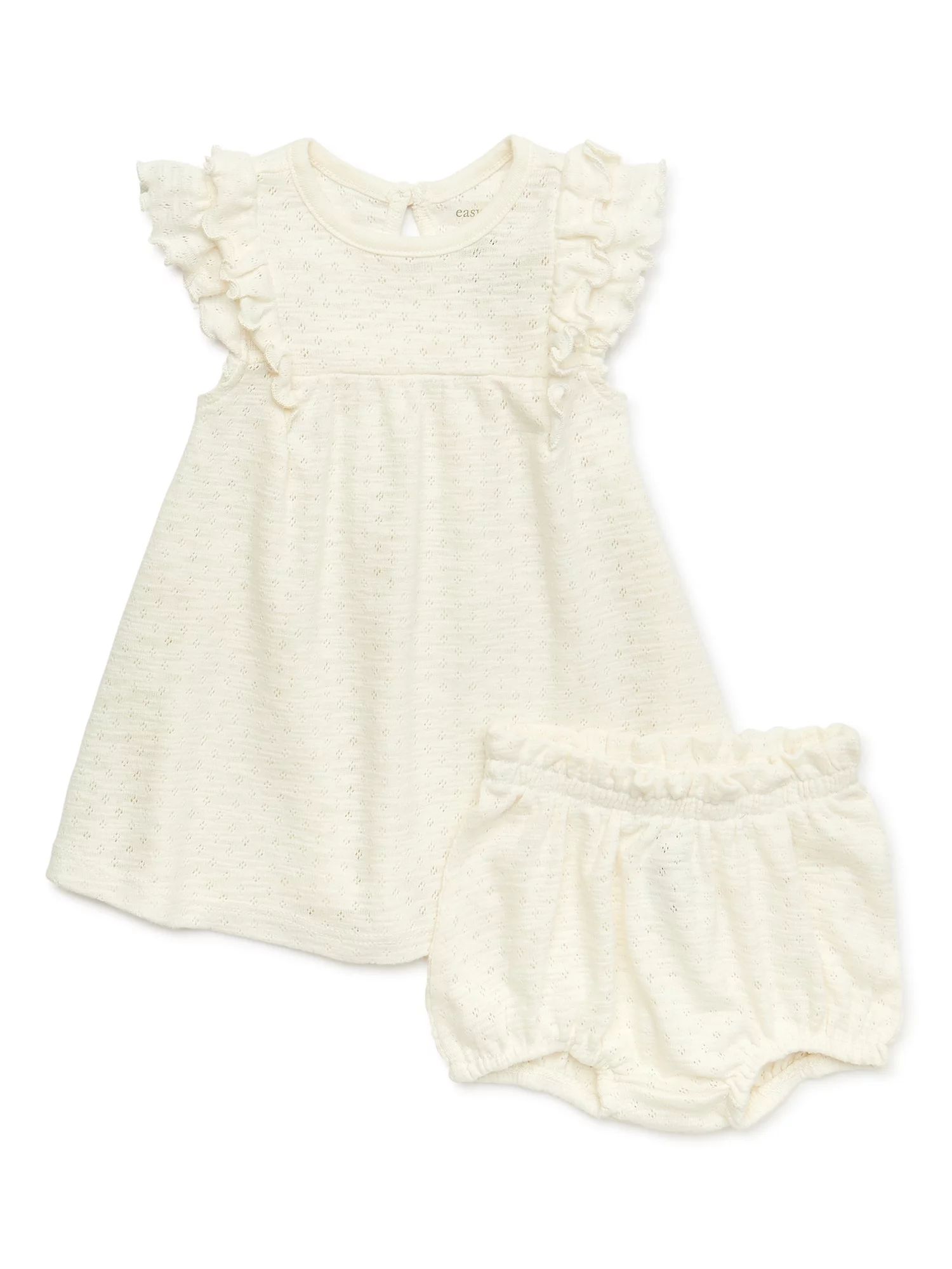 easy-peasy Baby Girl Ruffled Pointelle Dress with Diaper Cover, Sizes 0/3M-24M - Walmart.com | Walmart (US)