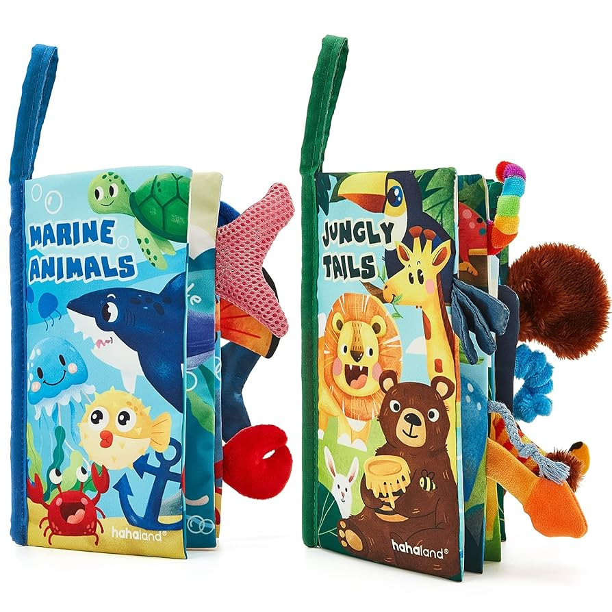 hahaland Baby Toys 0-6 Months - Crinkle Books for Babies 2PCS, Cloth Texture Tails Sensory Book 6... | Amazon (US)