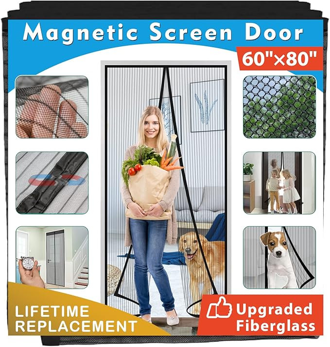 Fiberglass Magnetic Screen Door 60”x 80”, IKSTAR Retractable Mesh Curtain Door with Self Seal... | Amazon (US)