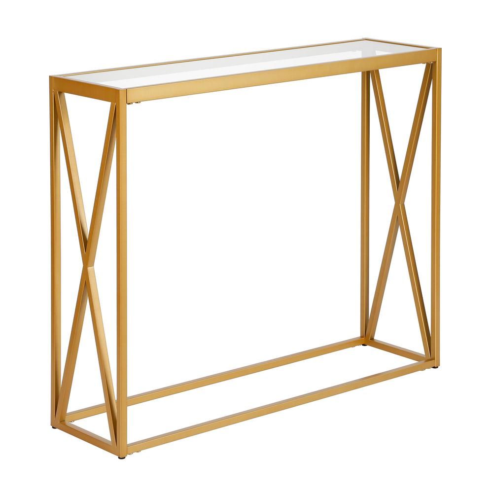 Meyer&Cross Arlo 36 in. Brass/Clear Standard Rectangle Glass Console Table | The Home Depot