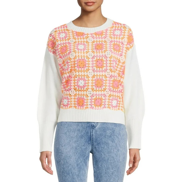 Time and Tru Women's Crochet Front Sweater, Midweight - Walmart.com | Walmart (US)