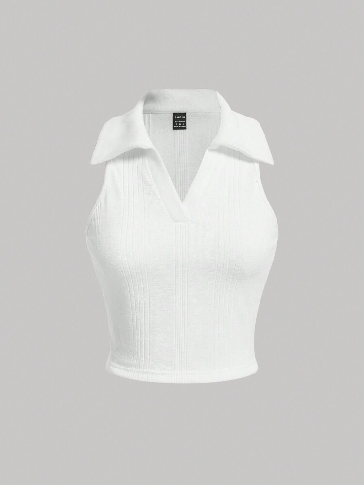 Shein White Sleeveless Collared Top | SHEIN