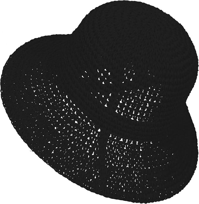 Womens Sun Hat Handmade Crochet Straw Bucket for Summer Foldable Travel Cap | Amazon (US)