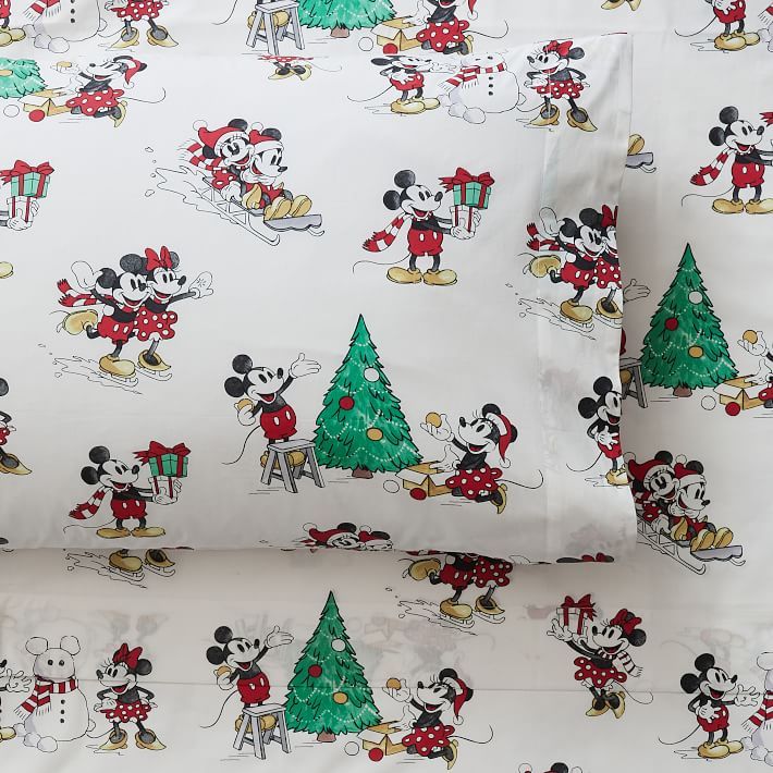 Disney Mickey Mouse Holiday Organic Percale Sheet Set | Pottery Barn Teen