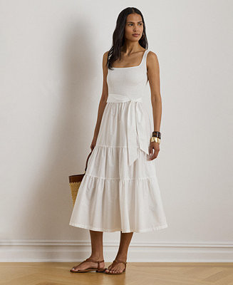 Women's Square Neck Tiered Midi Dress | Macy's