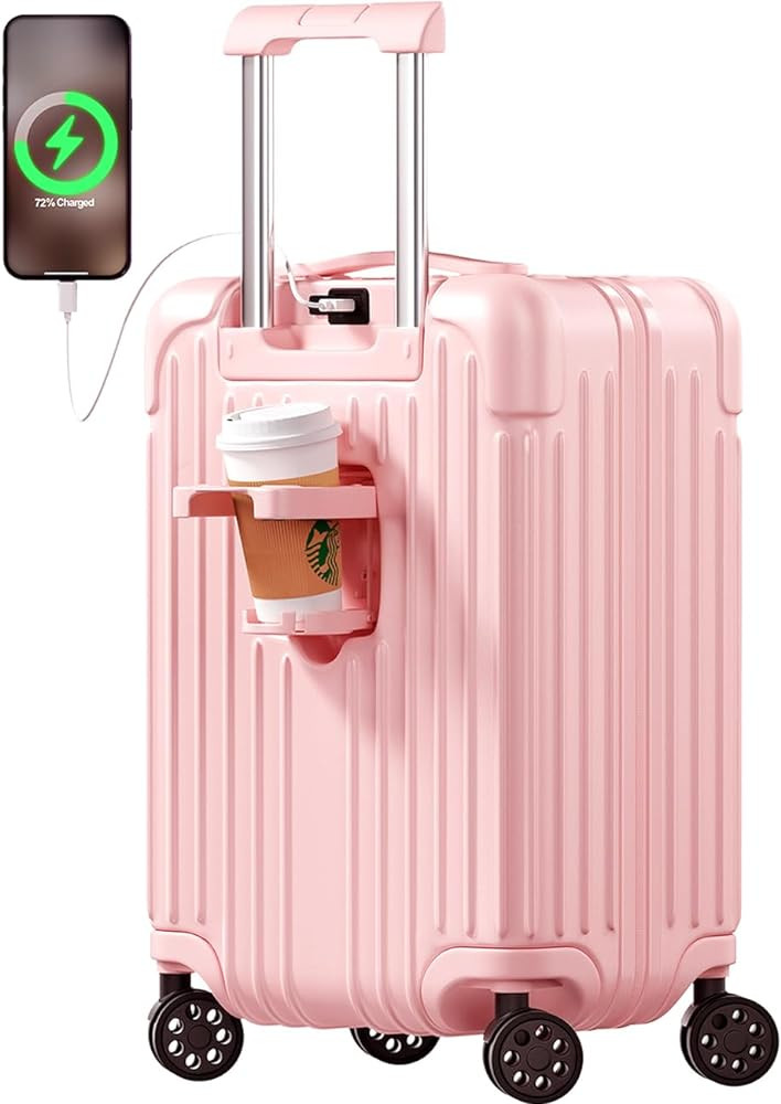 Krute Carry on Luggage 20 Inch USB Suitcases with Spinner Double Wheels Cup Holder PC+ABS Hardsid... | Amazon (US)