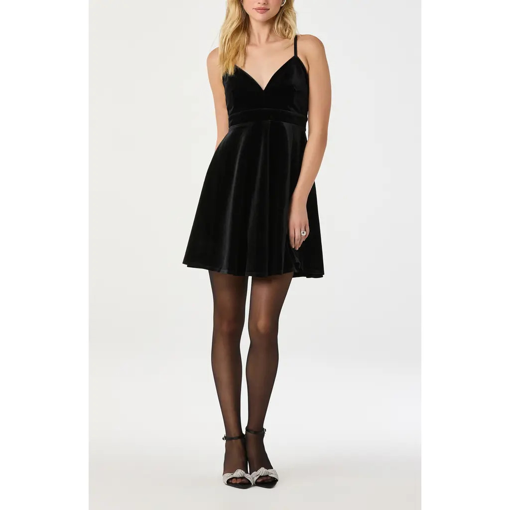 ASTR the Label Velvet Skater Dress in Black at Nordstrom, Size Medium | Nordstrom