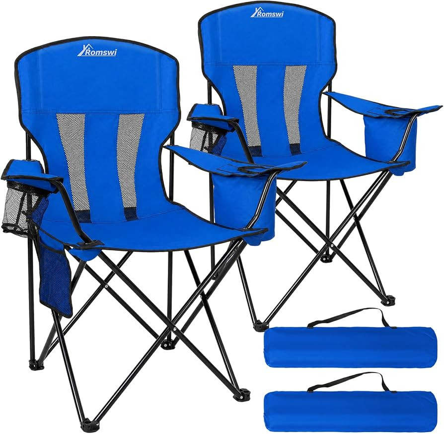 Camping Chairs for Adults 2 Pack, Folding Chair with 4-Can Cooler Bag & Cup Holder, Portable Heav... | Amazon (US)
