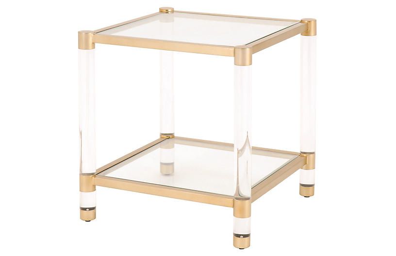 Nicolas Lucite End Table, Brass | One Kings Lane