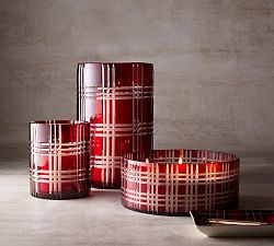 Stewart Plaid Cut Glass Hurricane Candle Holder | Pottery Barn (US)