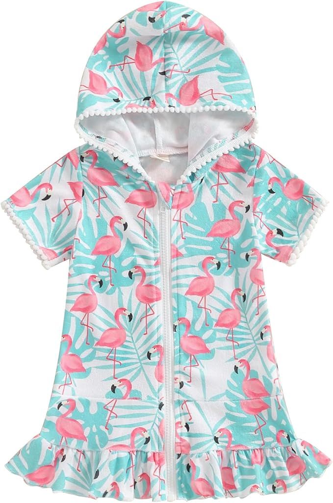 Girls Hooded Zip Terry Coverups Swimsuit Kids Baby Girl Floral Print Short Sleeve Swim Cover-Up S... | Amazon (US)