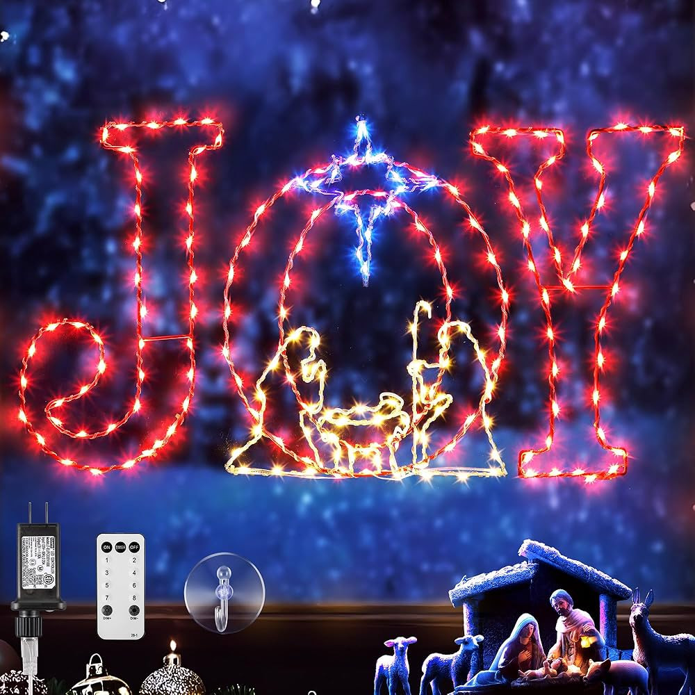 3 Pcs 15'' Christmas Window Lights, 220 LED Large Nativity Scene JOY Silhouette Lights with 8 Mod... | Amazon (US)