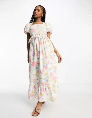 Miss Selfridge linen look belted maxi dress in floral | ASOS (Global)