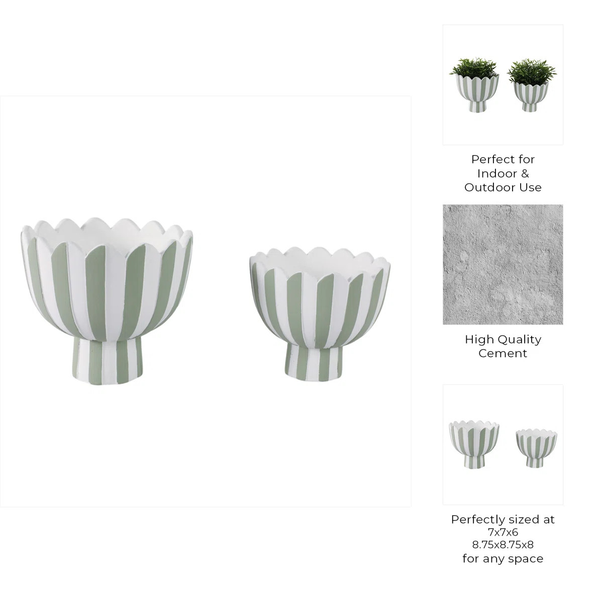 Planters Pottery And Cement Scalloped Rim Striped Design Indoor Outdoor Garden Use Set Of 2 - 8",... | Wayfair North America