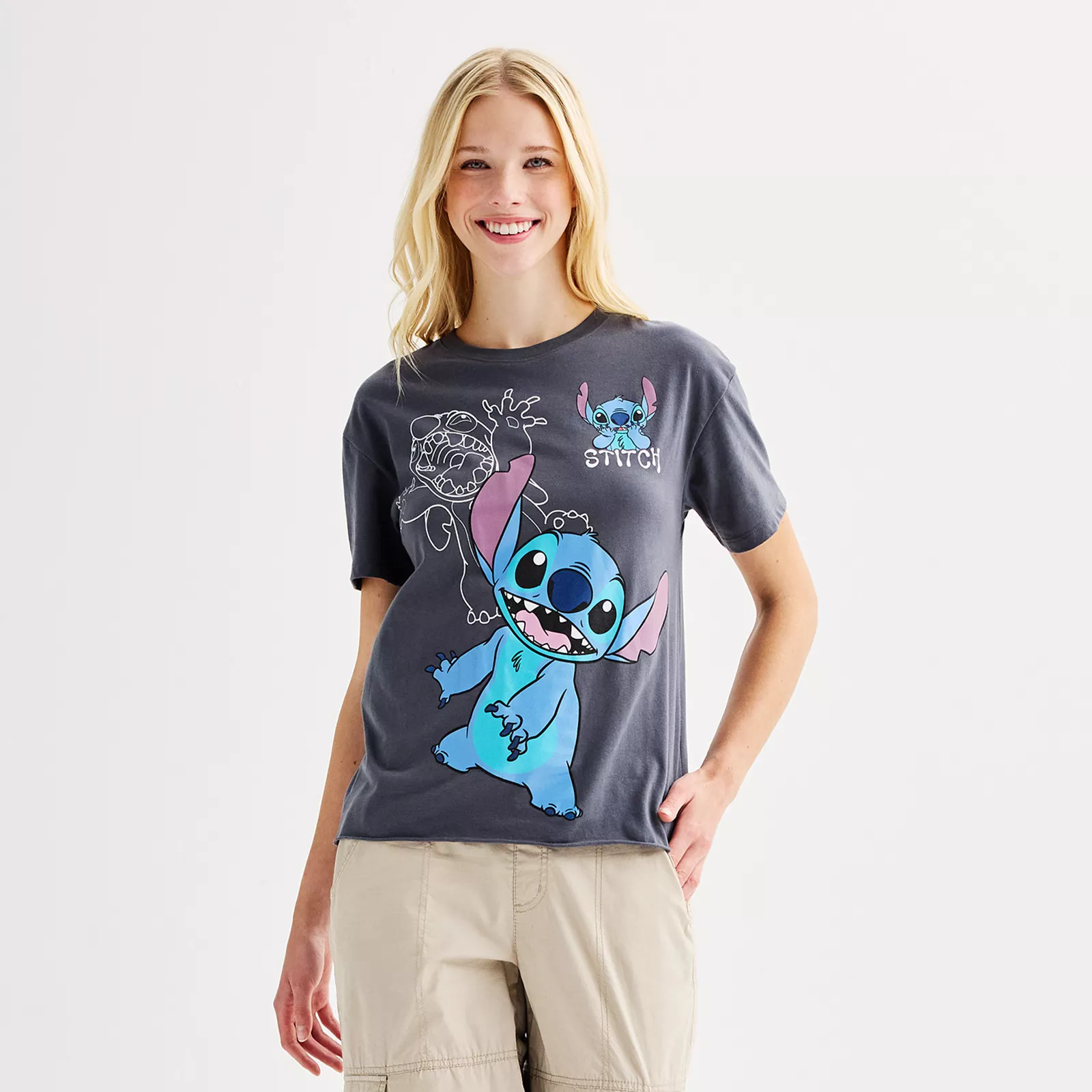 Disney's Lilo & Stitch Juniors' Stitch Graphic Tee, Girl's, Size: Small, Iron Gate | Kohl's