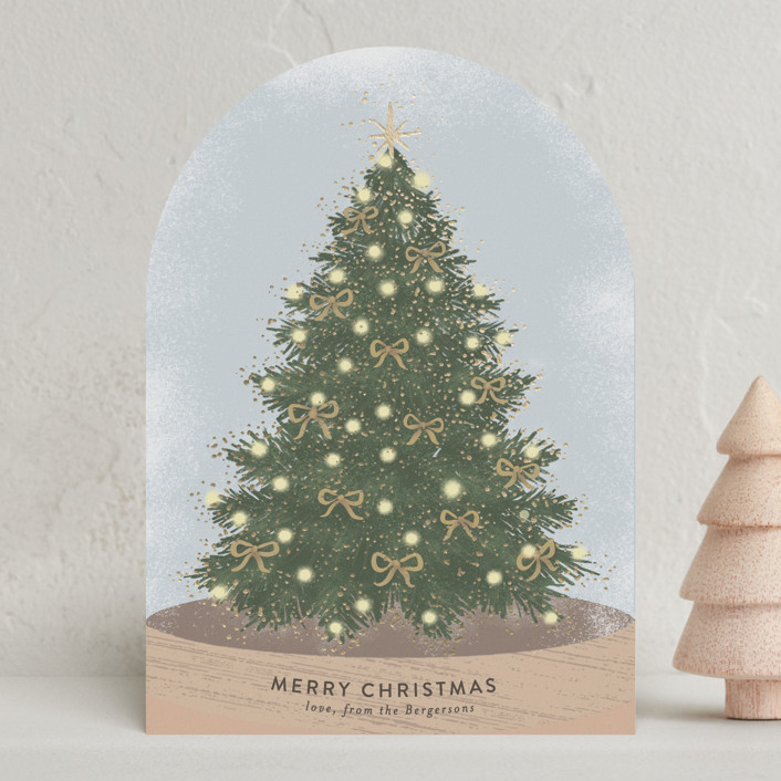 "Tree Snow Globe" - Customizable Foil-pressed Holiday Cards in Red by Itsy Belle Studio. | Minted