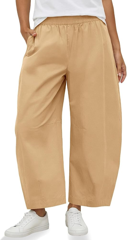 Fisoew Womens Wide Leg Barrel Pants Summer High Waisted Harem Pants Casual Cotton Baggy Trousers ... | Amazon (US)