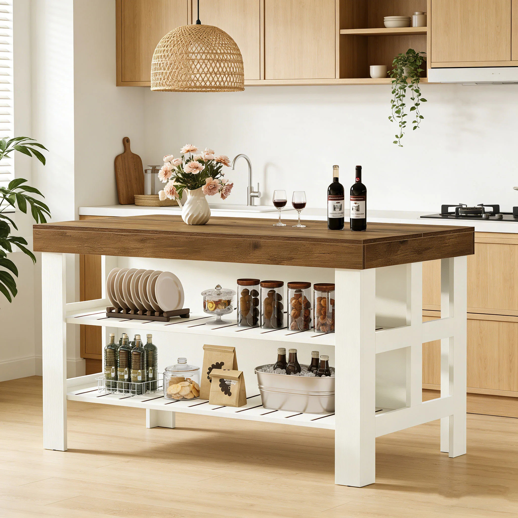 Kitchen Island With Storage Shelves For Kitchen Dining Room | Wayfair North America