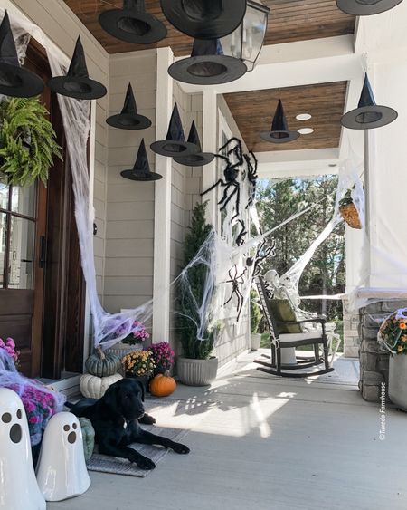 Halloween decor, Halloween porch, Halloween decorations, witches hats, spiders, ghost decor, spider webs, cob webs  

#LTKhome #LTKHalloween #LTKSeasonal