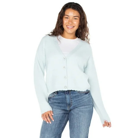 Celebrity Pink Women's Scalloped Hem Jewel Button Cardigan Sweater with Long Sleeves, Sizes XS-XXXL | Walmart (US)