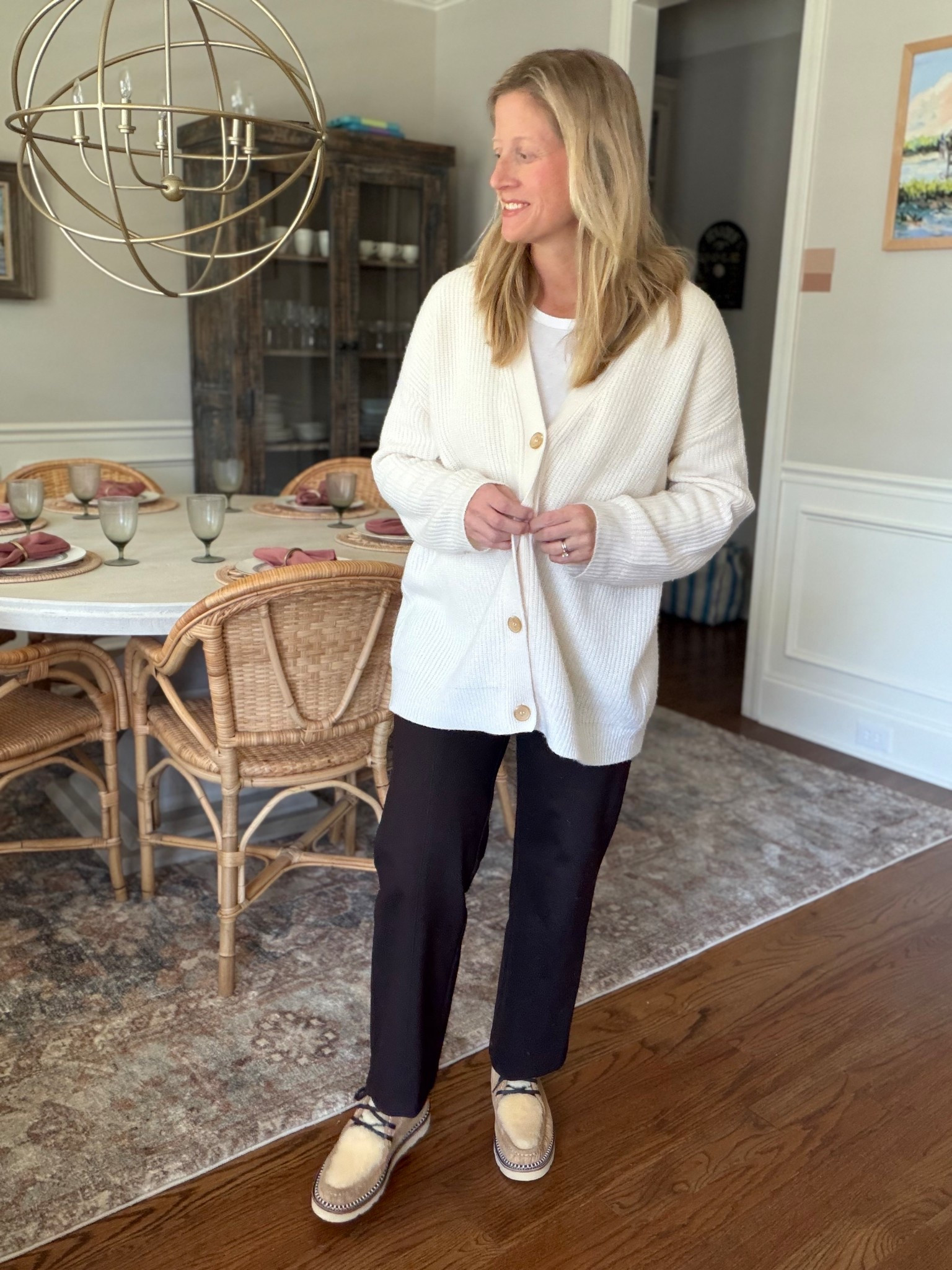 cream oversized cardigan - jenni kayne cardigan - dark brown ponte pants - banana republic pants - pregnancy pants - moccasin style boots - sherpa boots - lace up boots - sherpa booties

#LTKootd #LTKdayinmylife #LTKmomlife
