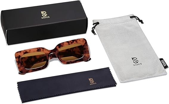 SOJOS Retro 90s Nude Rectangle Sunglasses Womens Mens Trendy Chunky Glasses | Amazon (US)
