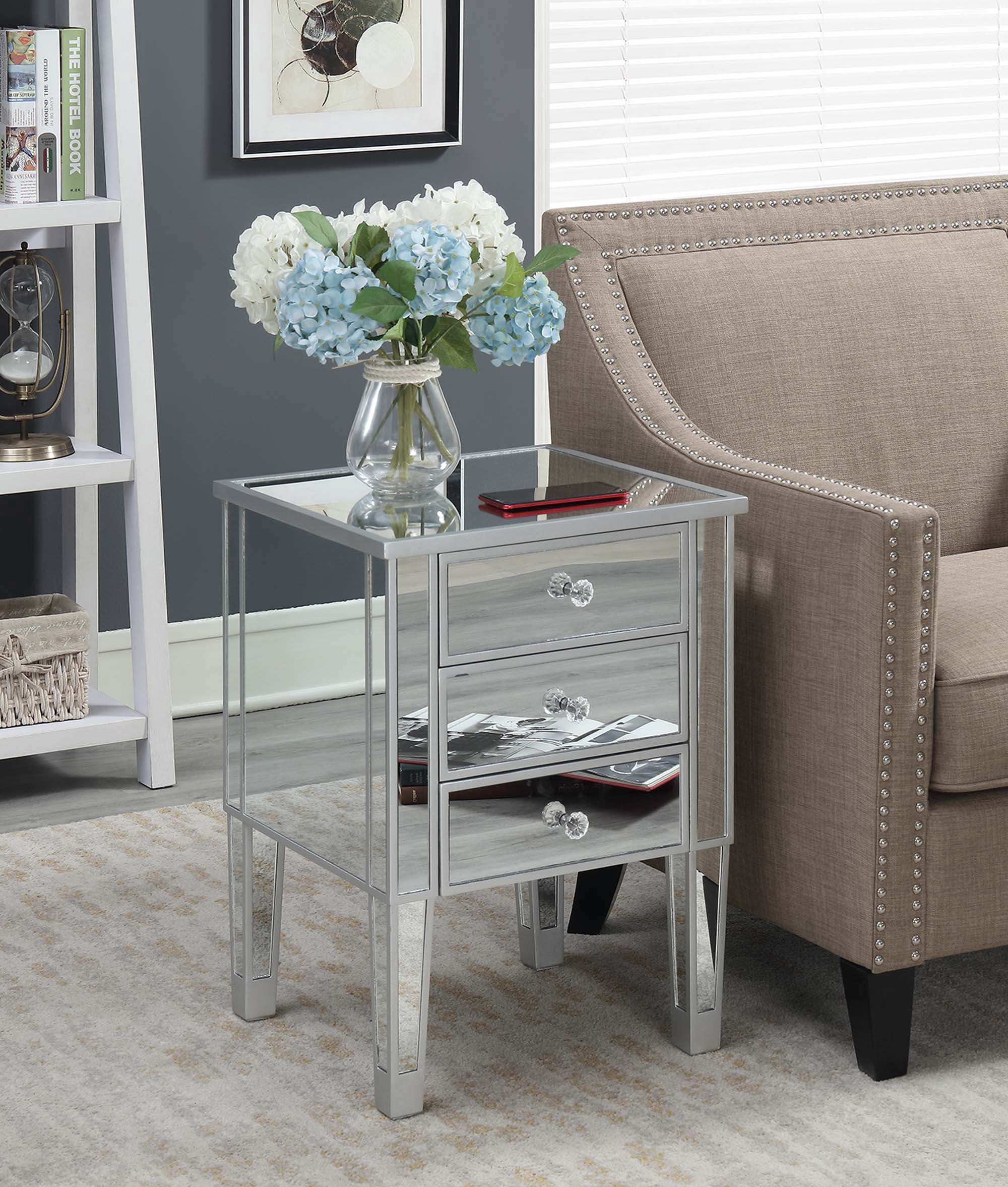 Convenience Concepts Gold Coast 3 Drawer Mirrored End Table, Silver | Walmart (US)