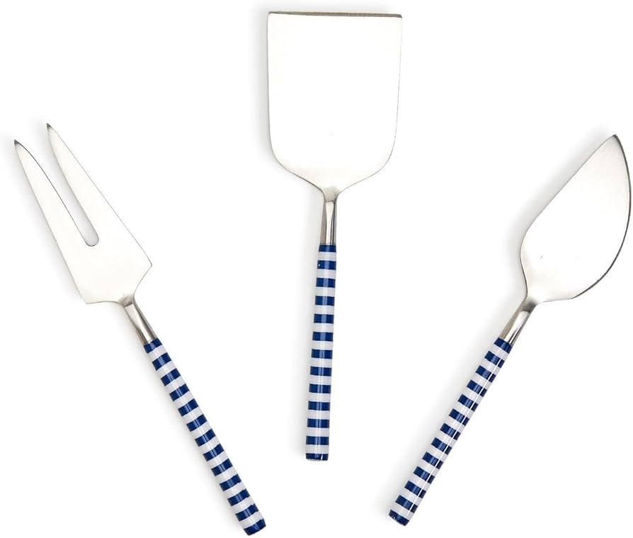 Two's Company Yacht Club Set of 3 Blue and White Stripe Cheese Knives | Amazon (US)