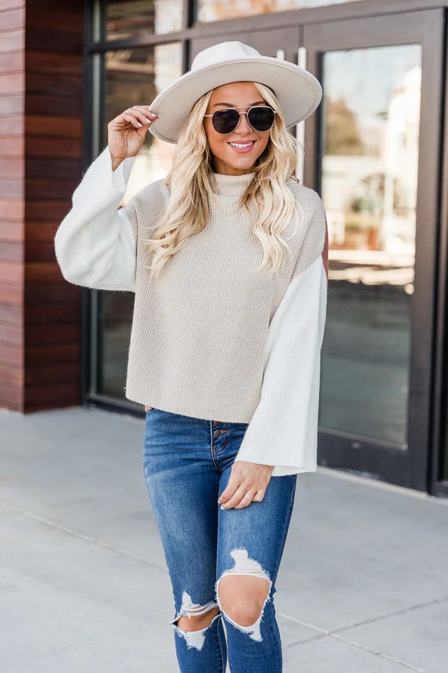 Someday Forever Ivory/Camel Turtleneck Sweater | The Pink Lily Boutique