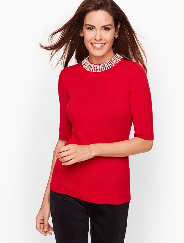 Embellished Neckline Sweater | Talbots