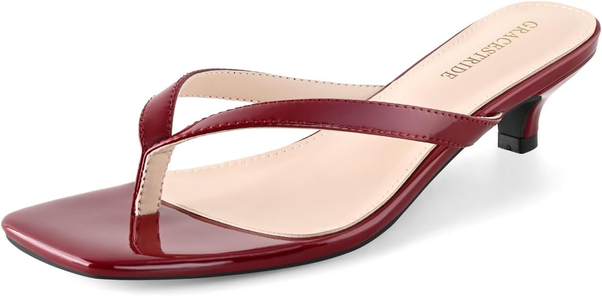 Women’s Flip-Flops Kitten Heels Thong Sandals For Women Square Toe Slip On Fashion Summer Dress... | Amazon (US)