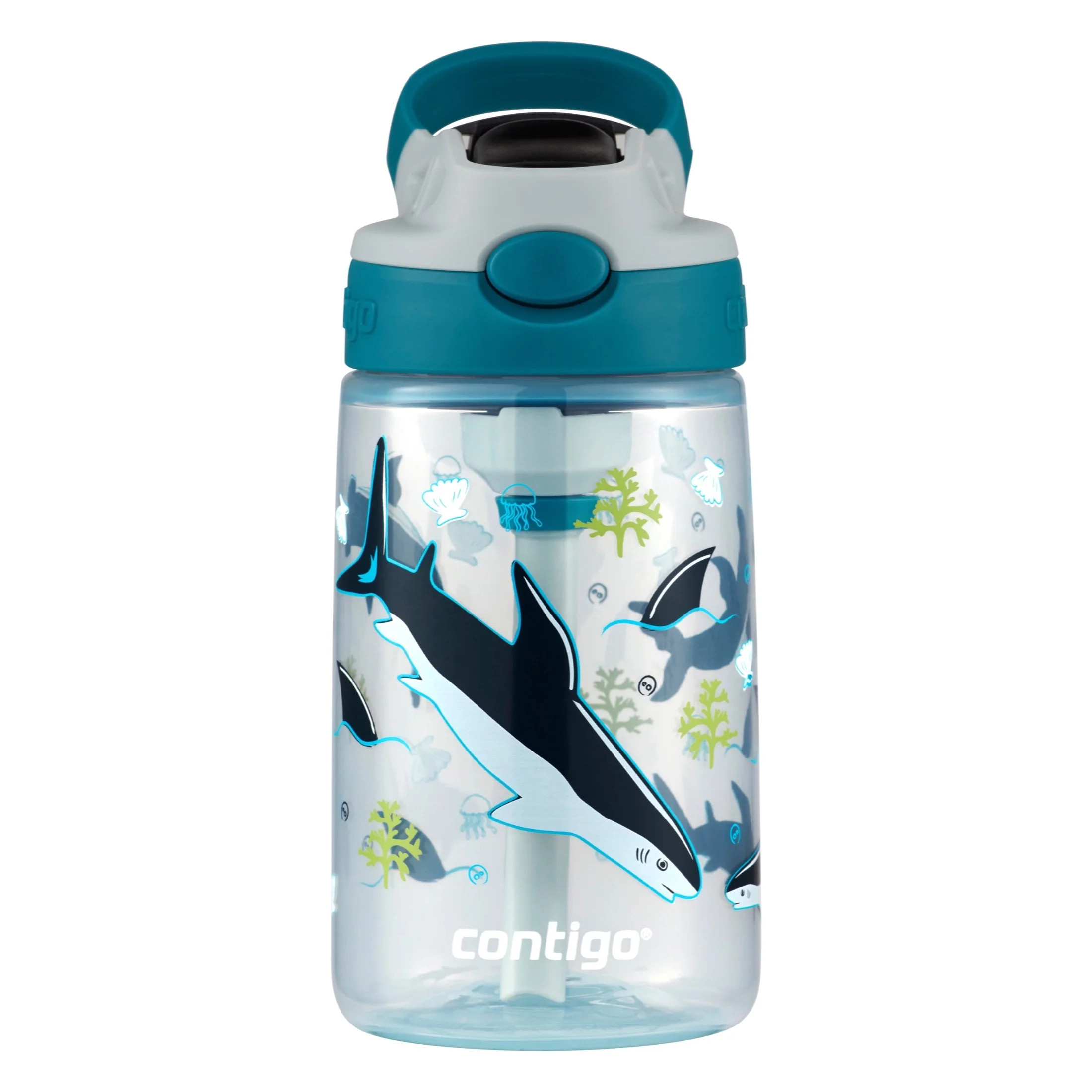 Contigo Kids Straw Water Bottle with AUTOSPOUT Lid, 14 oz, Macaroon Shark - Walmart.com | Walmart (US)