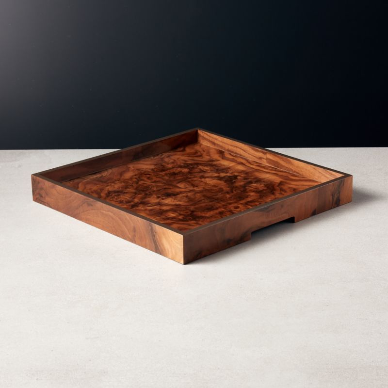 Marq Square Burl Wood Tray LargeCB2 Exclusive In stock and ready to ship. ZIP Code 94066Change Z... | CB2