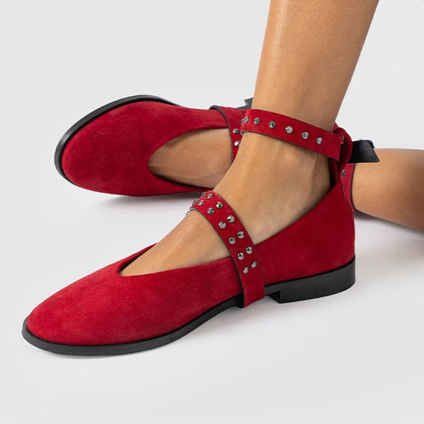 Vega Studded Ballerina Flats - Red Suede | Saint + Sofia
