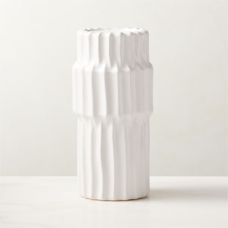 Furrow White Modern Pillar Candle Holder Small + Reviews | CB2 | CB2