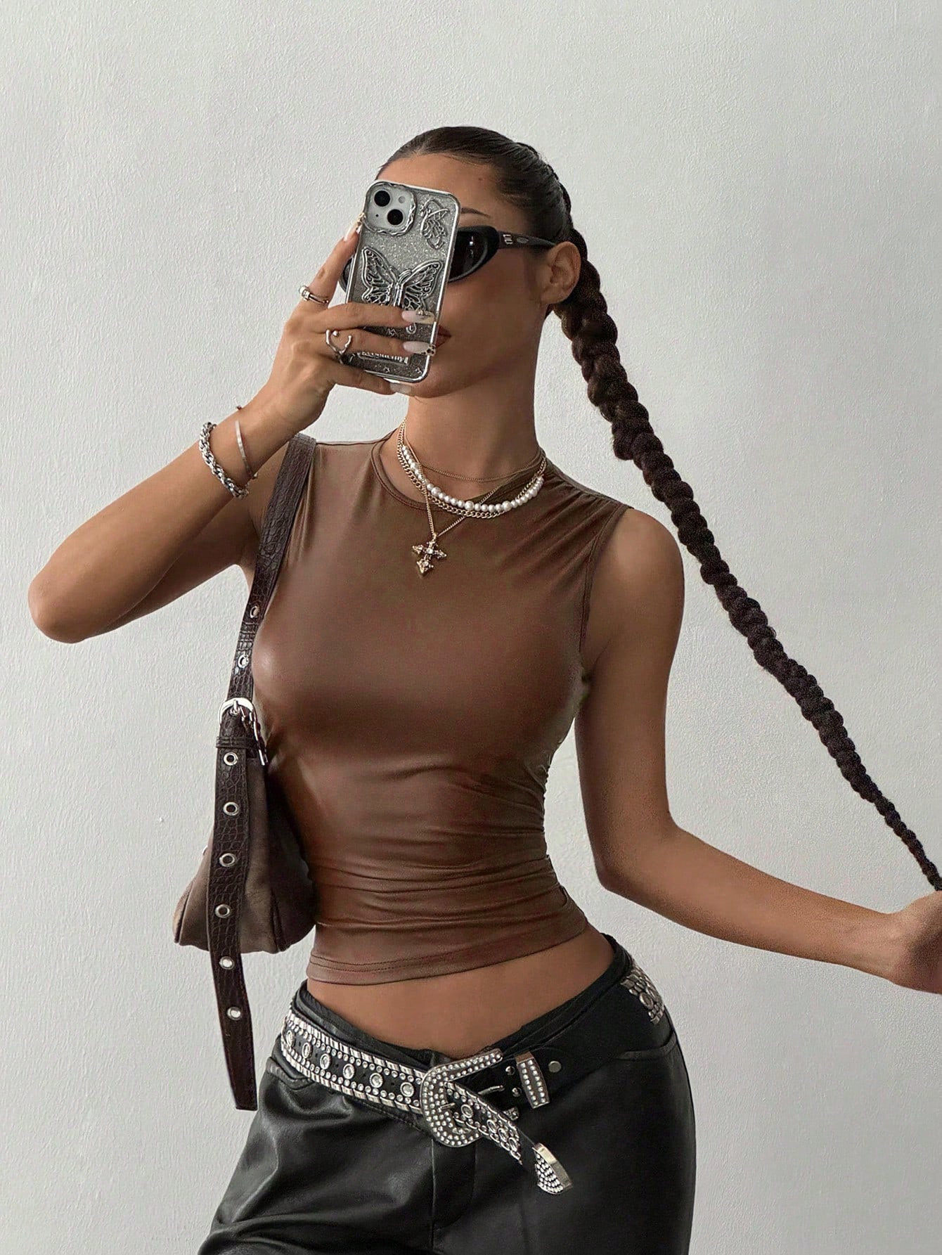 SHEIN HypeZone Women's Casual Solid Color Pleated Fitted Short Length Tank Top, Summer | SHEIN US... | SHEIN