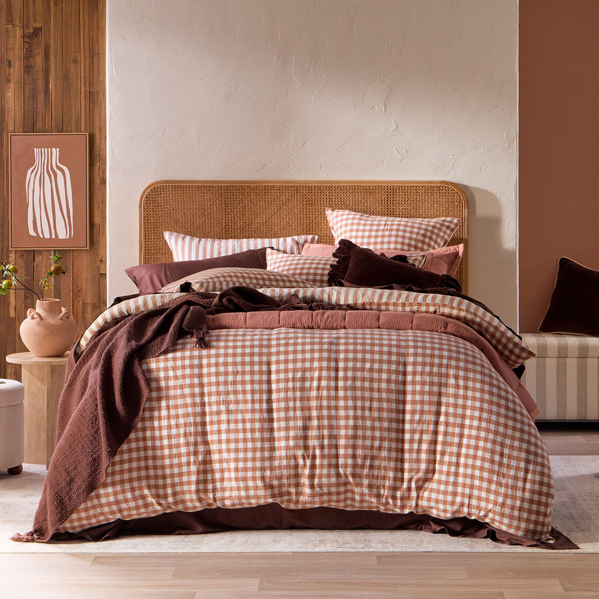 Maisie Reversible Caramel Check Quilt Cover Set | Pillow Talk AU