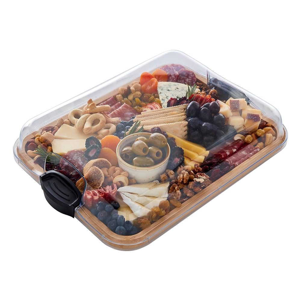 Farberware Build-A-Board Bamboo Cutting Board with Single Storage Compartment, Clear Locking Lid,... | Amazon (US)