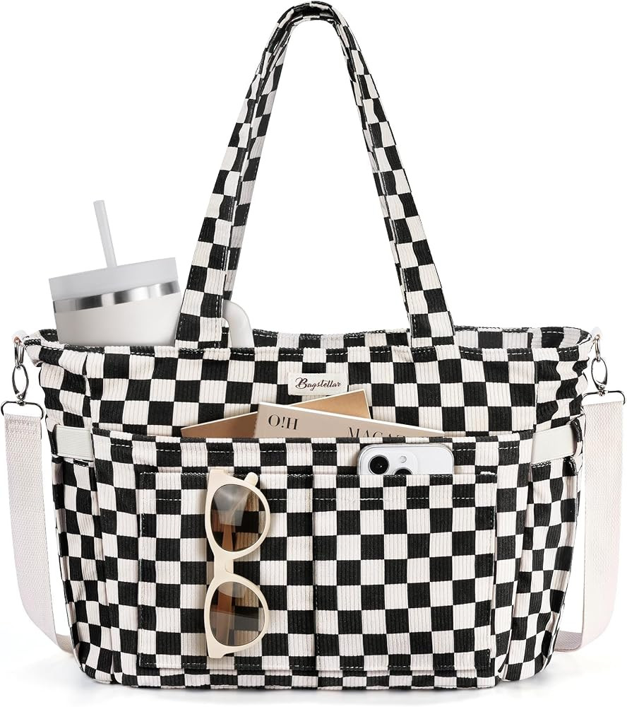 Bagstellar Corduroy Tote Bag for Women, 17 Pockets Laptop Work Tote Purse | Amazon (US)